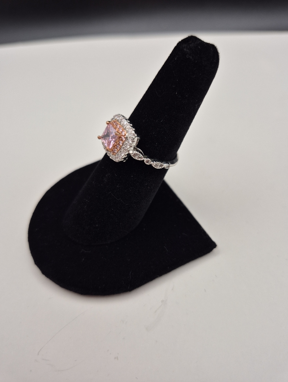 Sterling Silver Halo Cushion-Cut Pink Center Ring - Picture 4 of 4